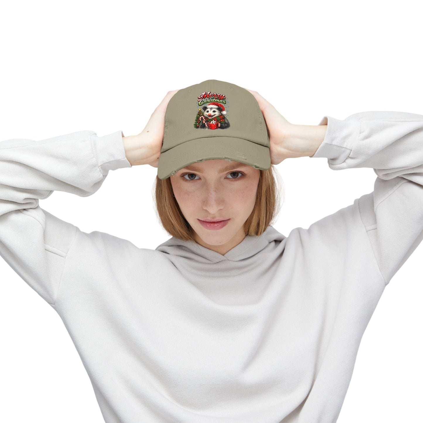 Merry Christmas Opossum Hat — Distressed Holiday Cap