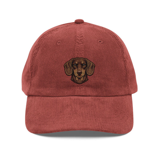 Dachshund Embroidered Cap corduroy dad hat | Dark Brown Dachshund Vintage Dog Baseball Cap