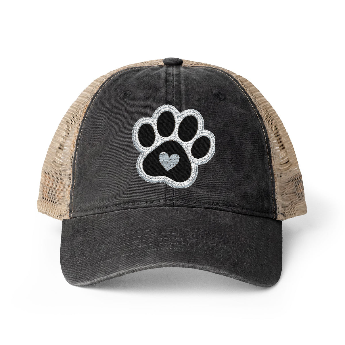 Paw print heart embroidered Women's Washed Mesh-Back Cap