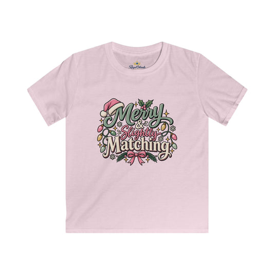 Kids Tee — "Merry & Slightly Matching" Cute Holiday Family Shirt