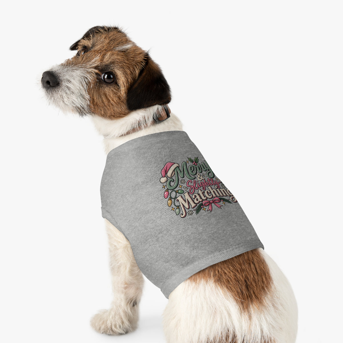 Merry & Slightly Matching Pet Tank Top — Holiday Dog Tee- Part of friends or family matching holiday tee set