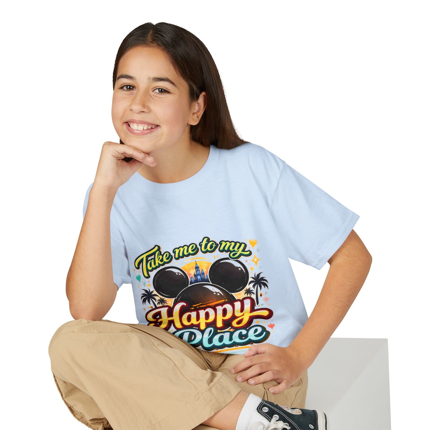 Take Me To My Happy Place Youth T-Shirt | Mickey Ears Sunset Theme