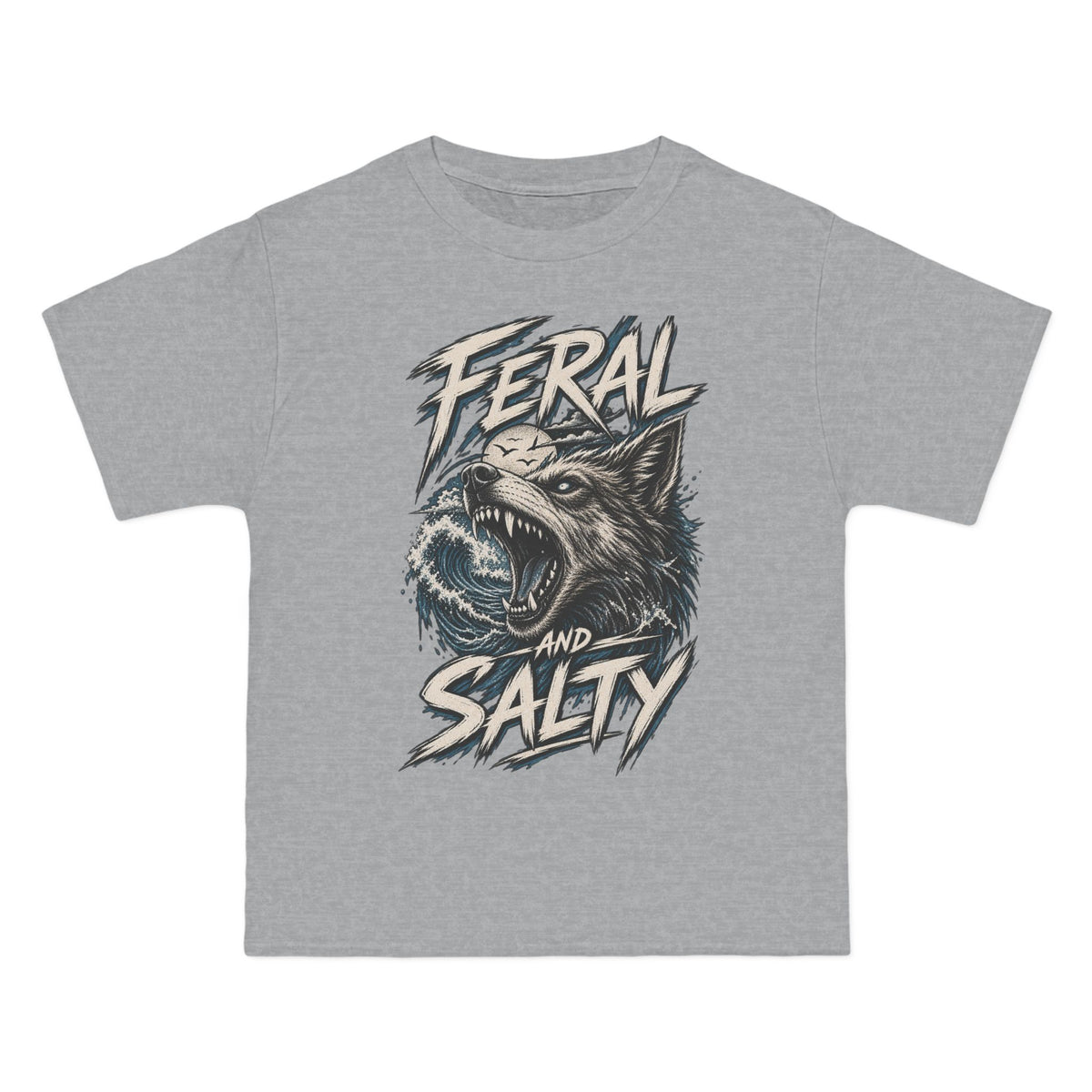 Feral and Salty Wolf Ocean T-Shirt — Graphic Animal Tee for Outdoor & Casual Wear