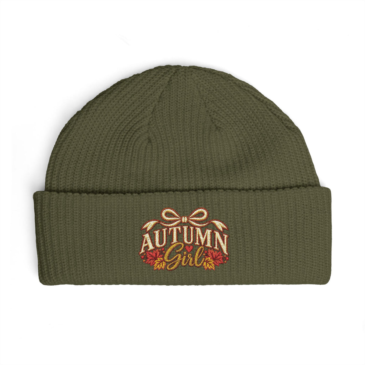 Autumn Girl Embroidered Cuff Beanie