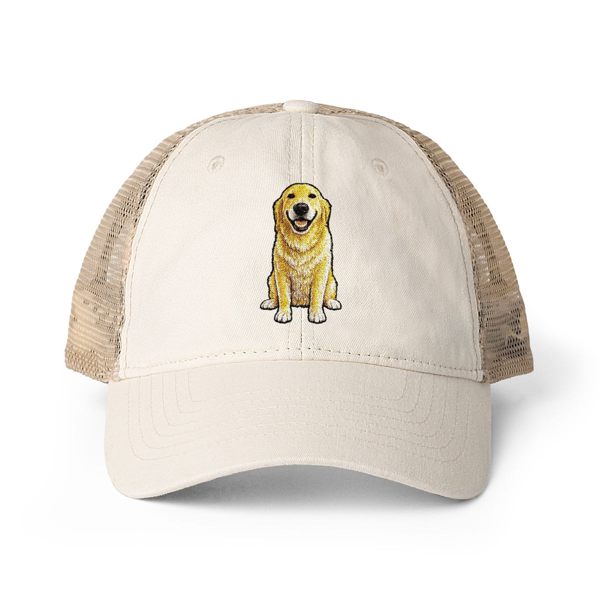 Golden Retriever Embroidered Washed Mesh-Back Cap