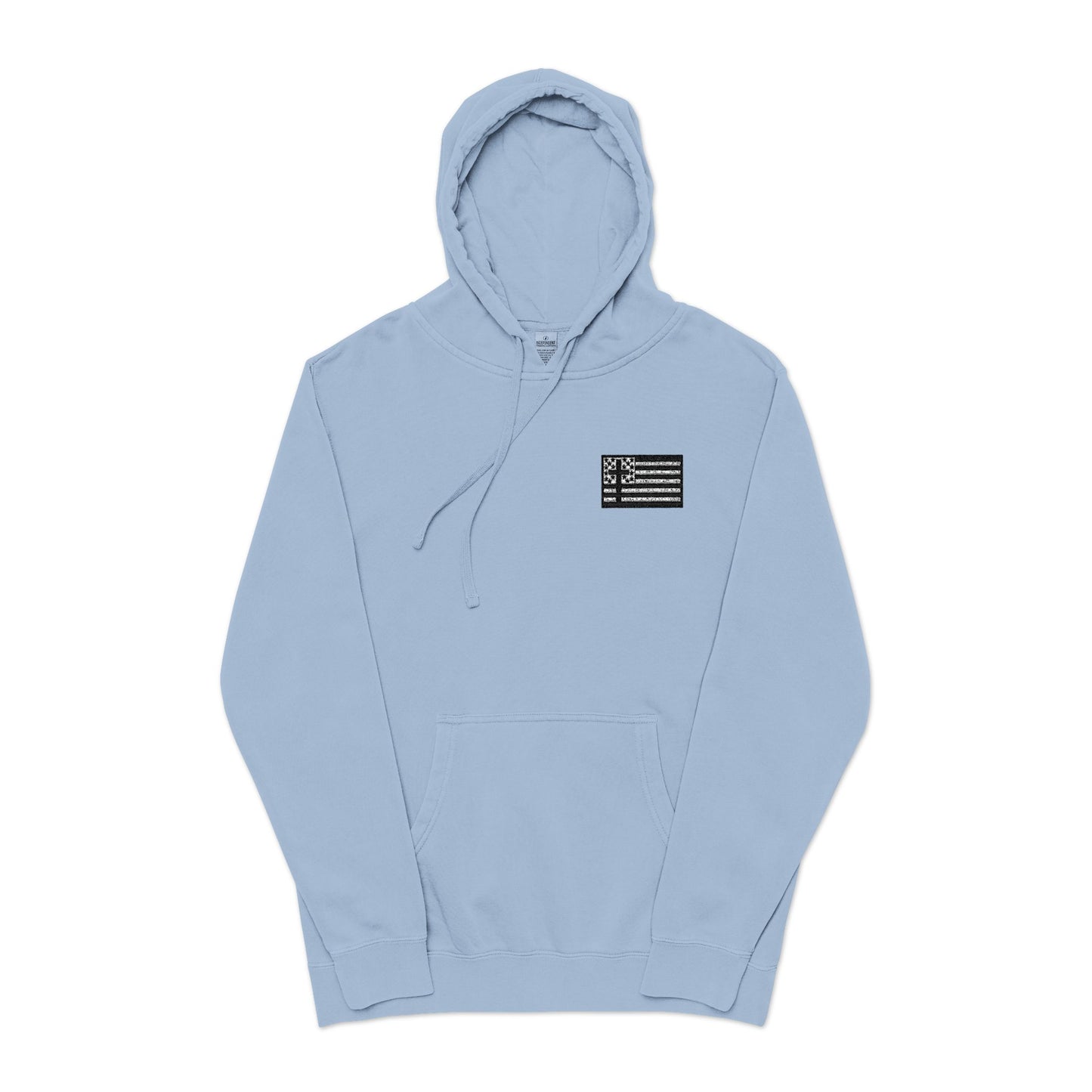 Embroidered Flag Patch Hoodie — Pigment-Dyed Casual Pullover