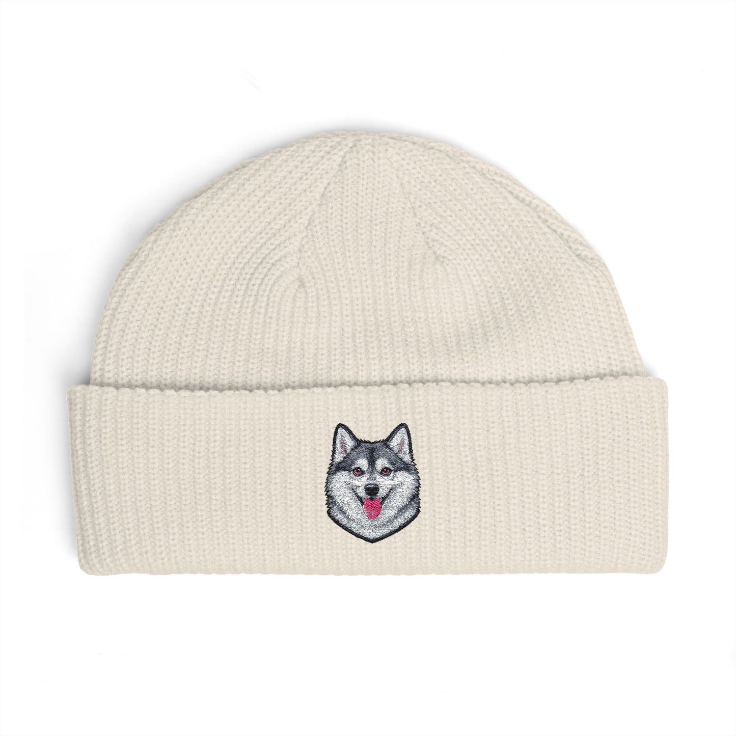 Embroidered Husky Cuff Beanie – Cozy Winter Hat for Dog Lovers