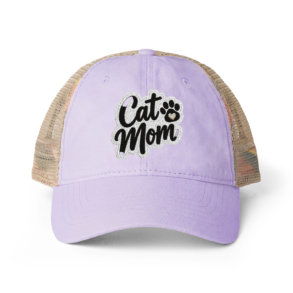 Cat Mom embroidered Women's Washed Mesh-Back Cap