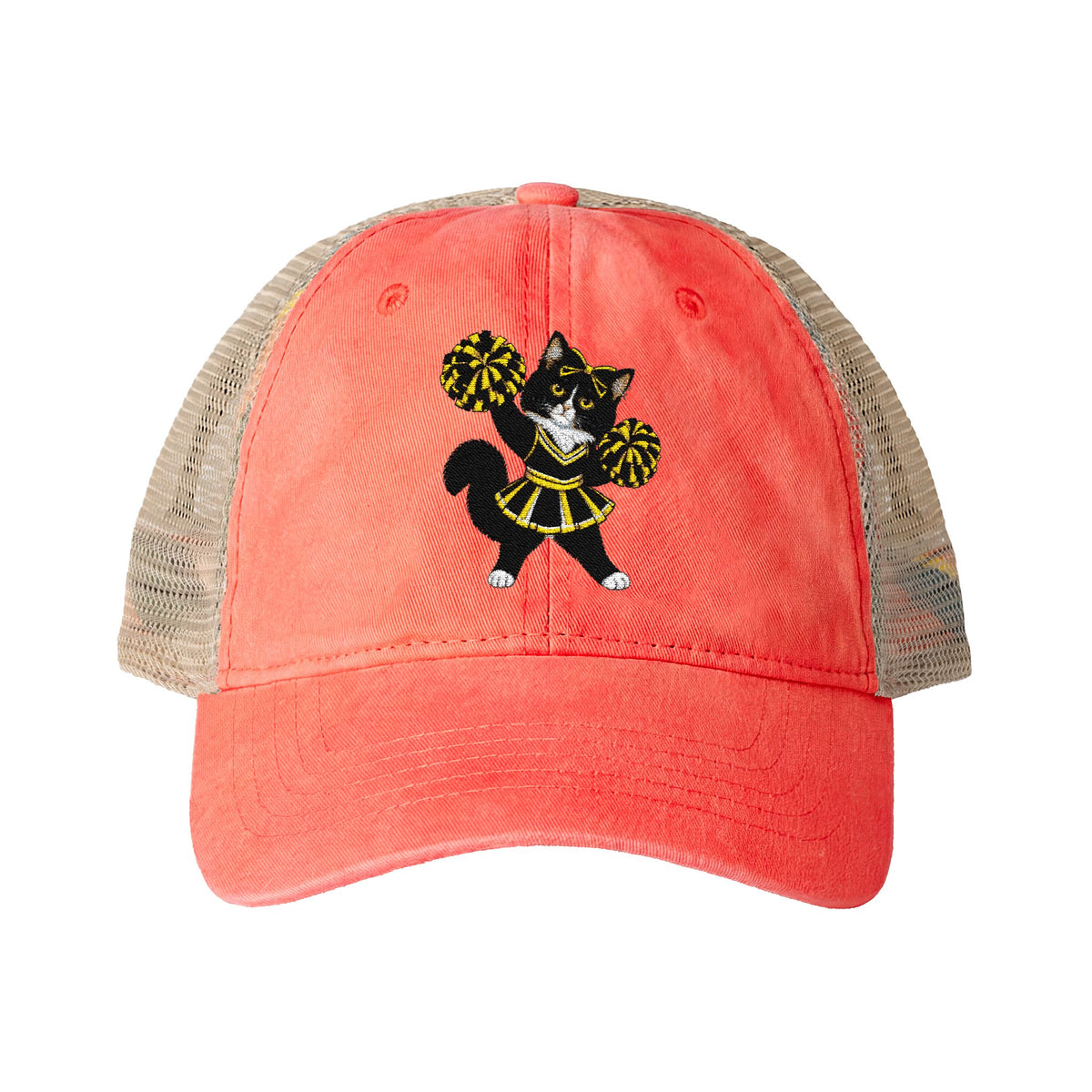 Tuxedo Cat embroidered Women's Washed Mesh-Back Cap