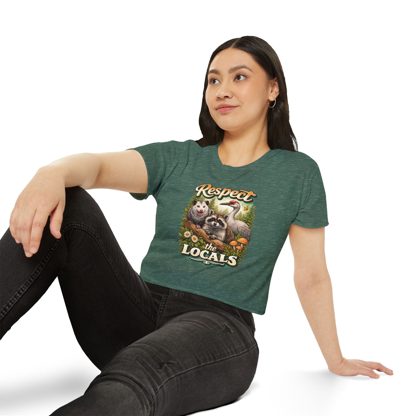 Respect the Locals Crop Top | Raccoon Opossum Sandhill Crane Nature Graphic Wildlife conservation