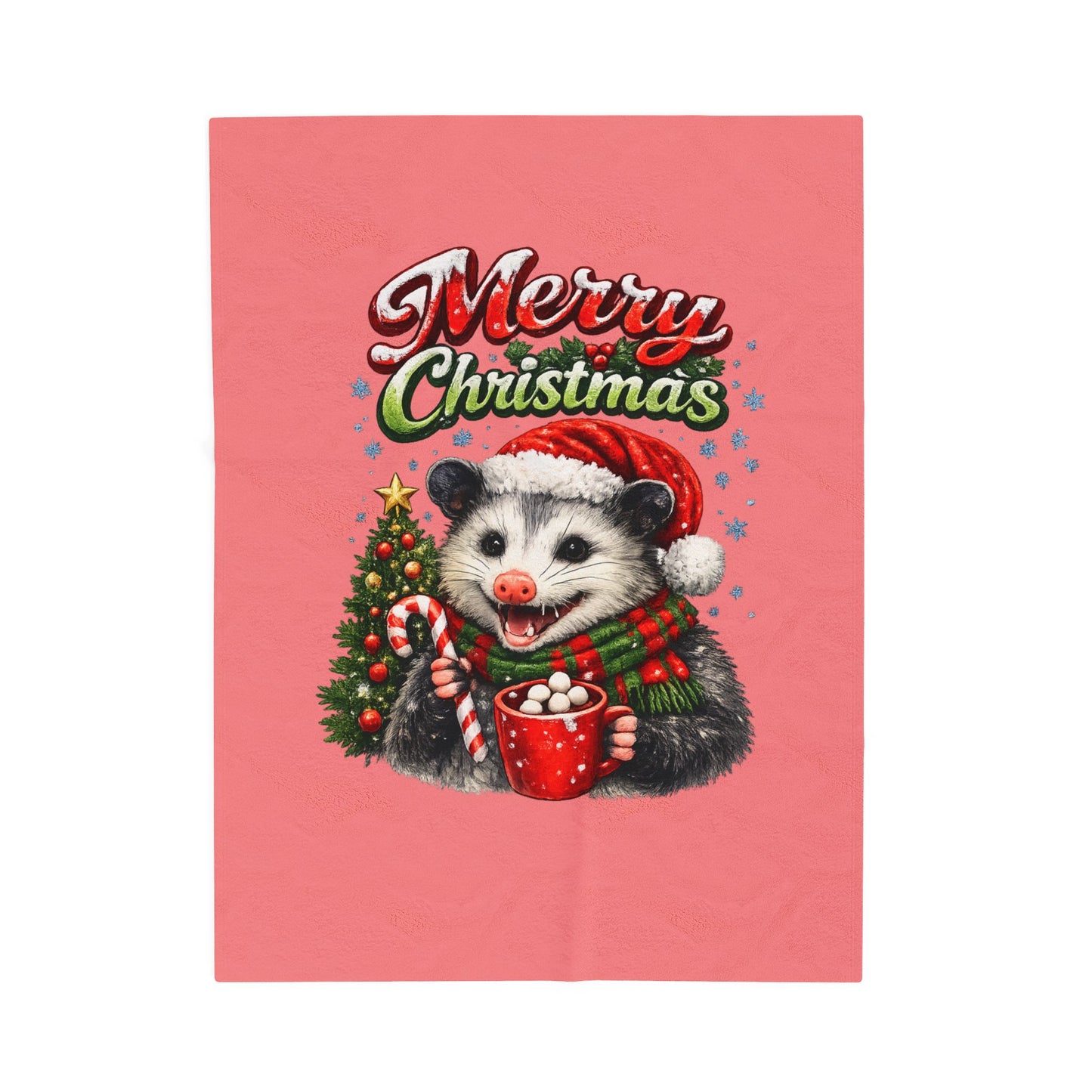 Merry Christmas Opossum Velveteen Plush Blanket