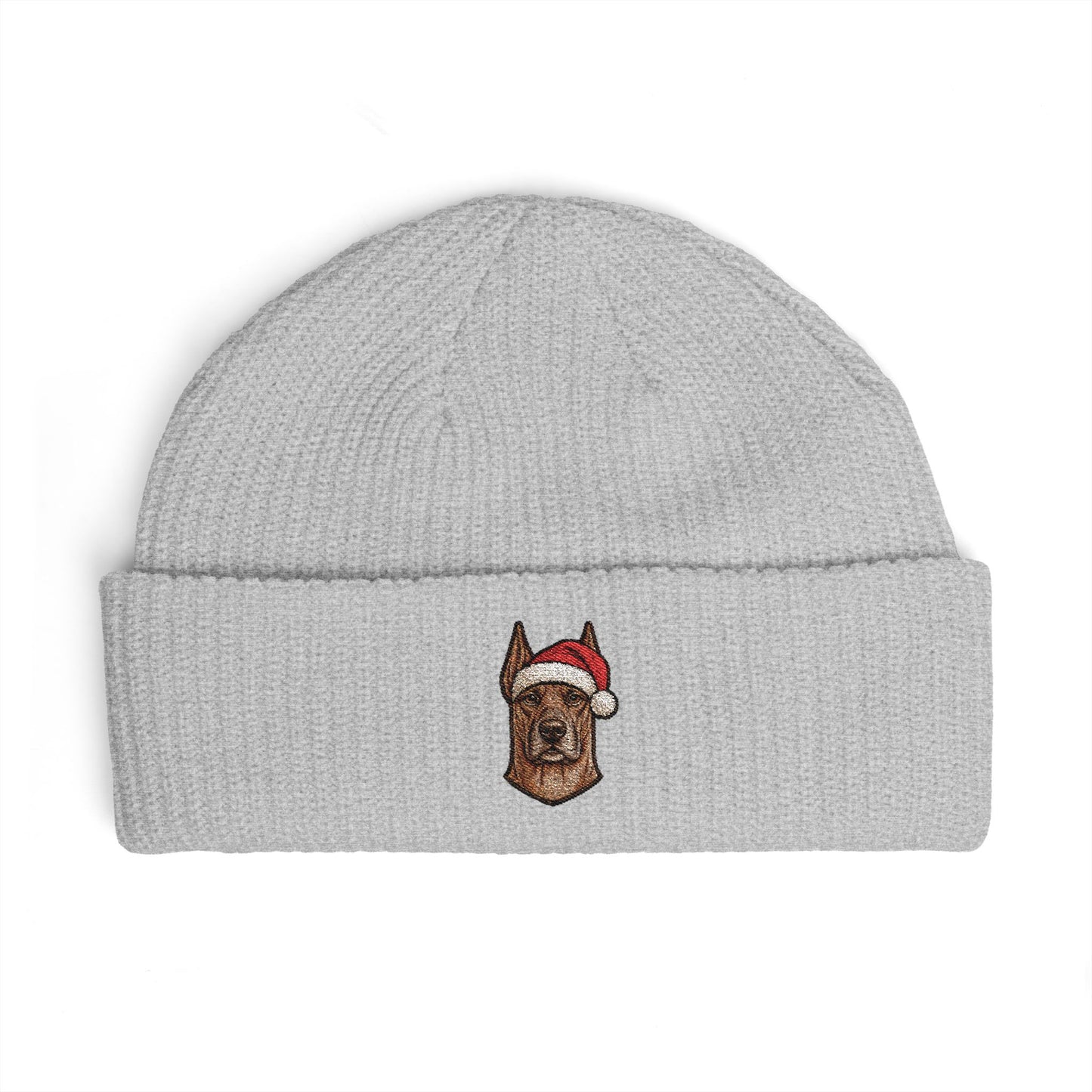 Cuffed Beanie — Embroidered Great Dane Dog in Santa Hat Winter cap