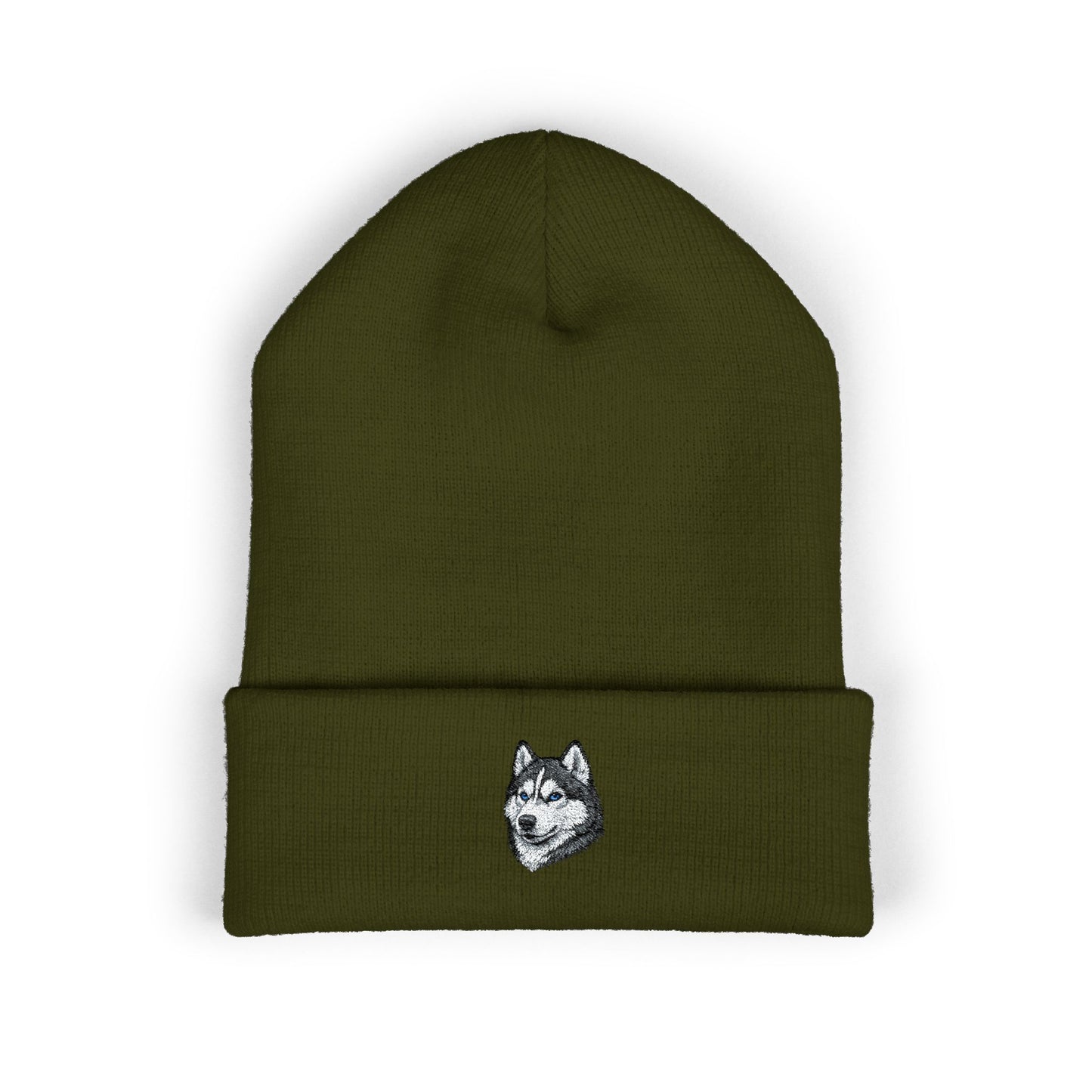 Siberian Husky Embroidered Beanie | Cuffed Knit Hat