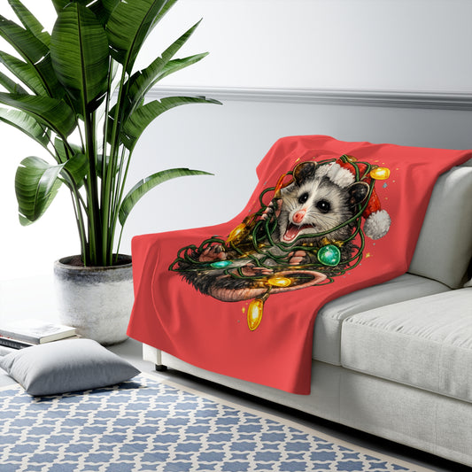 Christmas Opossum Sherpa Blanket — Cute Holiday Animal Fleece Throw