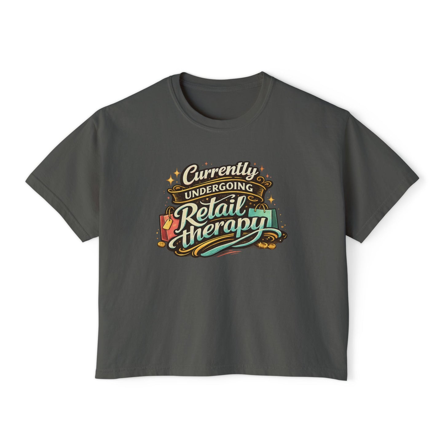 Currently Undergoing Retail Therapy Tee | Vintage Script Shopping Design boxy fit tee