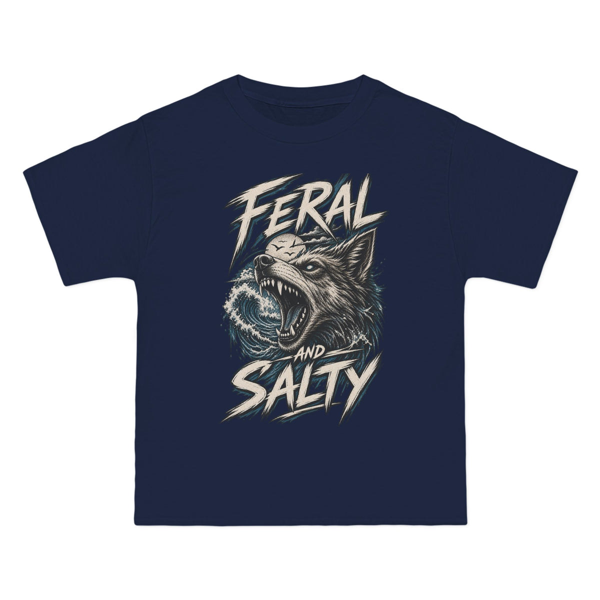 Feral and Salty Wolf Ocean T-Shirt — Graphic Animal Tee for Outdoor & Casual Wear