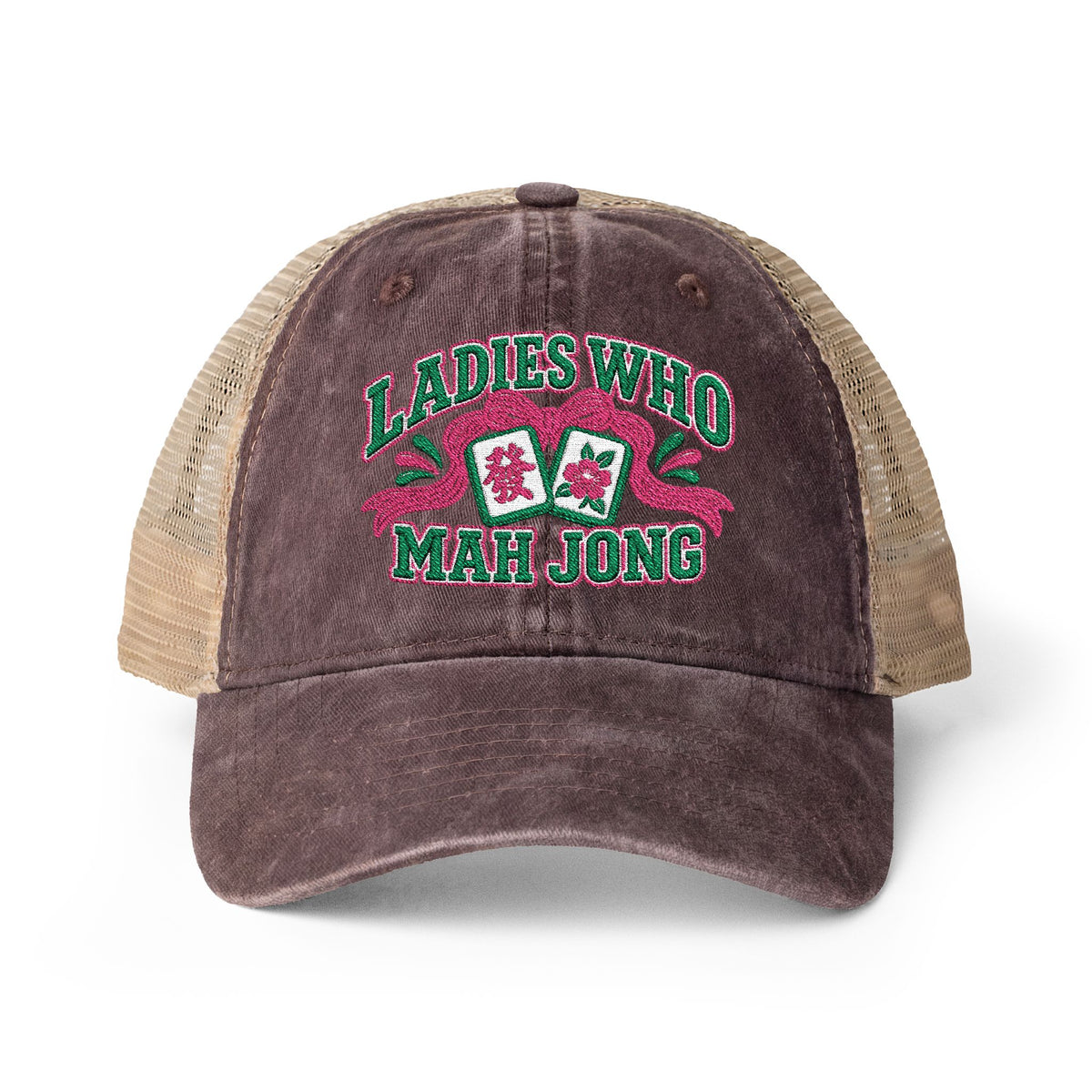 Ladies Who Mah Jong Embroidered Women's Washed Mesh-Back Cap- customizable