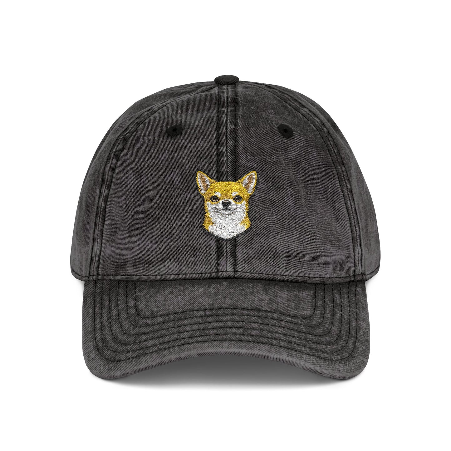 Embroidered Chihuahua Dog Face Cap | Vintage Washed Baseball Hat
