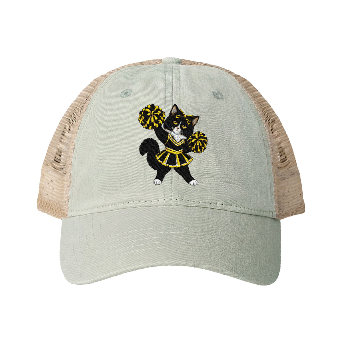 Tuxedo Cat embroidered Women's Washed Mesh-Back Cap