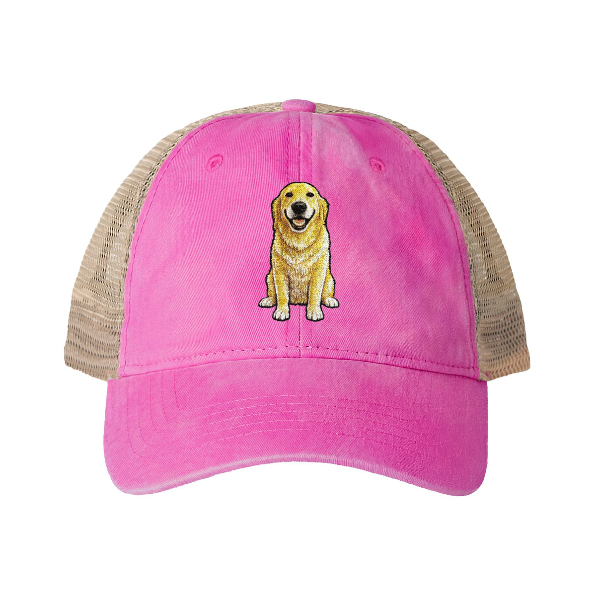 Golden Retriever Embroidered Washed Mesh-Back Cap
