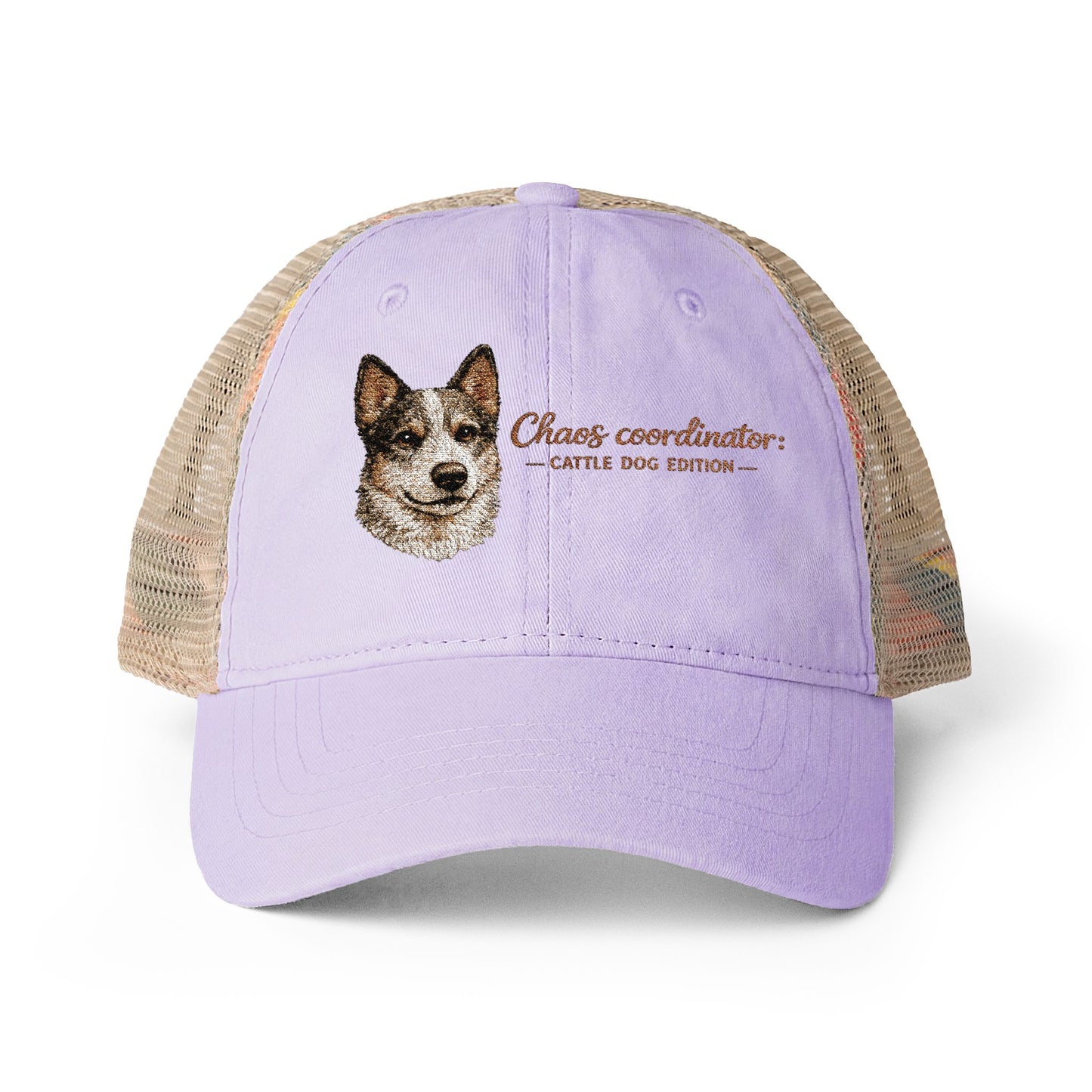 Women's funny Washed Mesh-Back Cap Chaos Coordinator embroidered Cattle Dog Edition hat