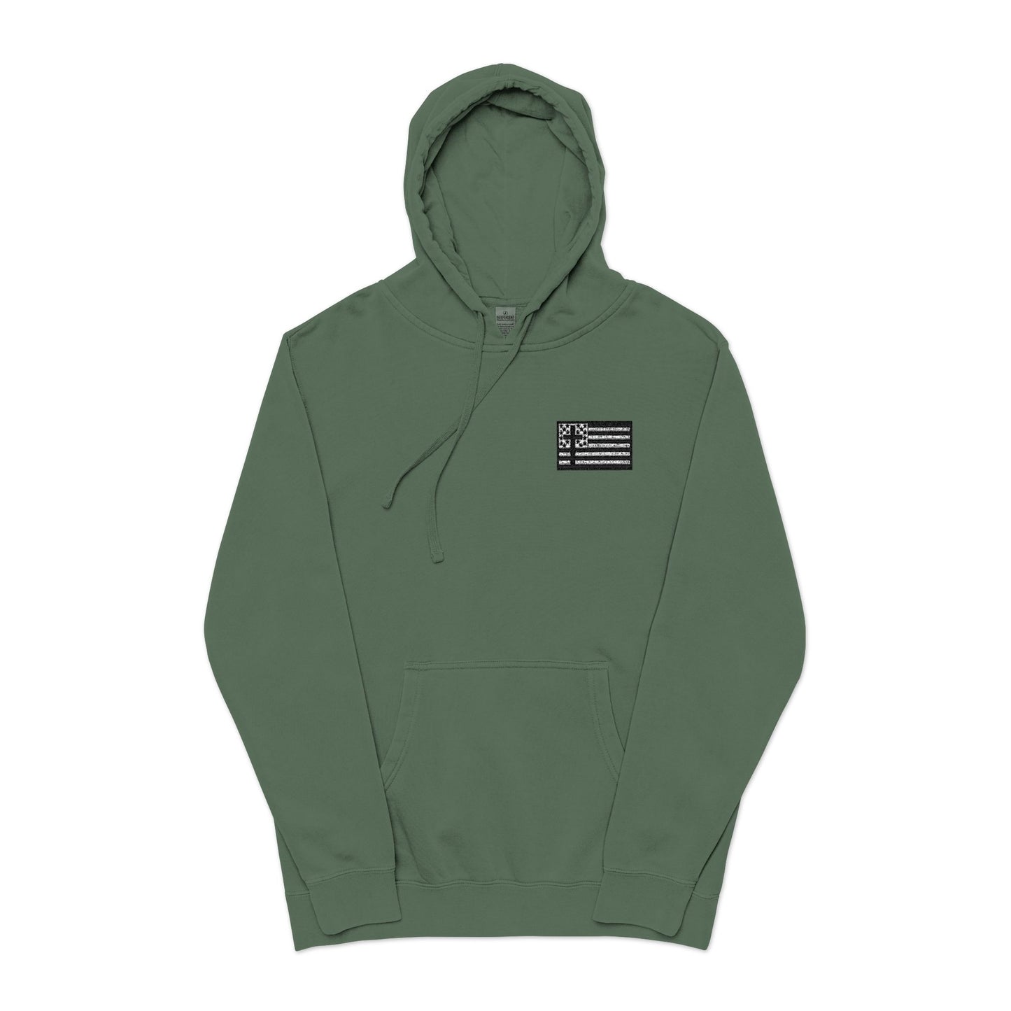 Embroidered Flag Patch Hoodie — Pigment-Dyed Casual Pullover