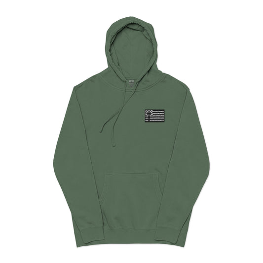 Embroidered Flag Patch Hoodie — Pigment-Dyed Casual Pullover