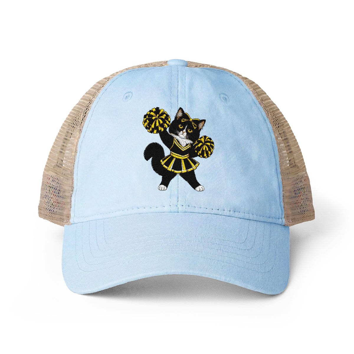 Tuxedo Cat embroidered Women's Washed Mesh-Back Cap