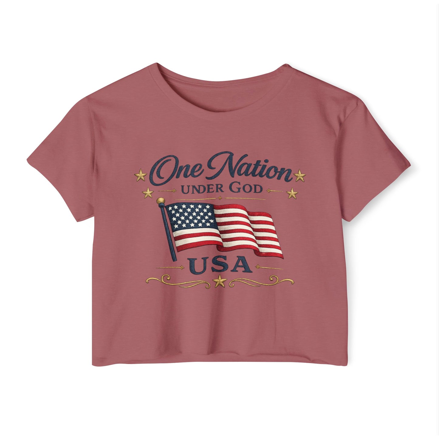 One Nation Under God USA Flag Crop Top | Patriotic American cropped Shirt