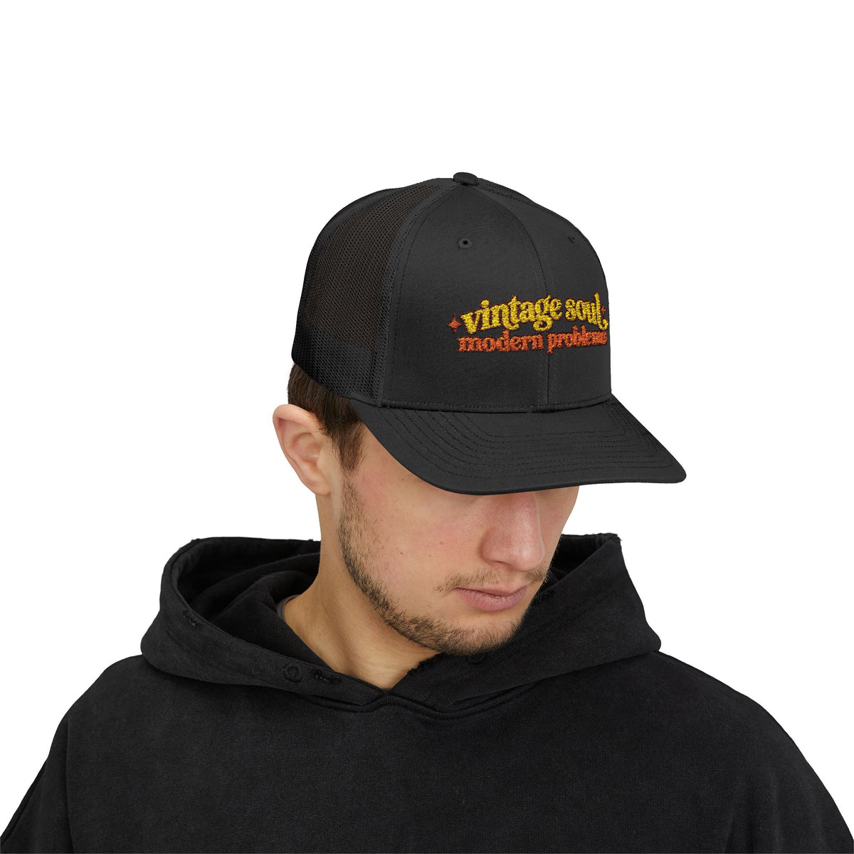 Vintage Soul modern problems Trucker Cap | Retro Script Embroidery