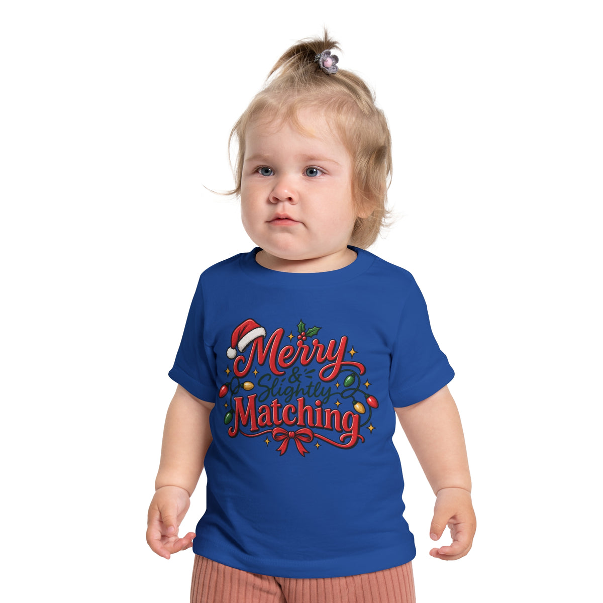 Baby T-Shirt — "Merry & Slightly Matching" Christmas Graphic tee friends or family matching pajama shirt
