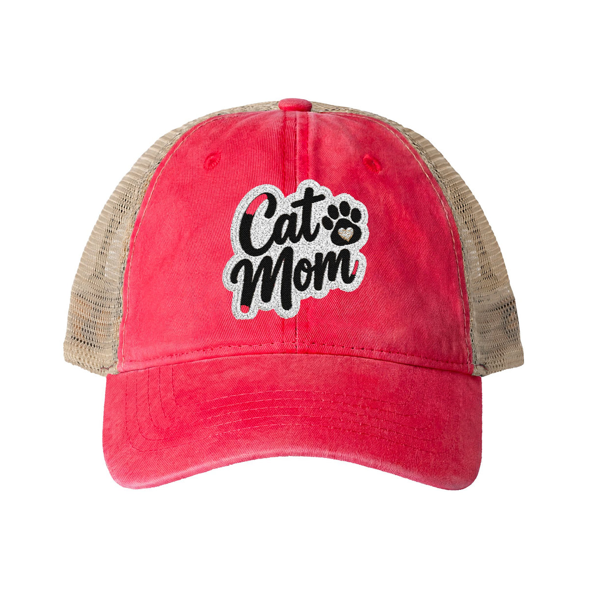 Cat Mom embroidered Women's Washed Mesh-Back Cap