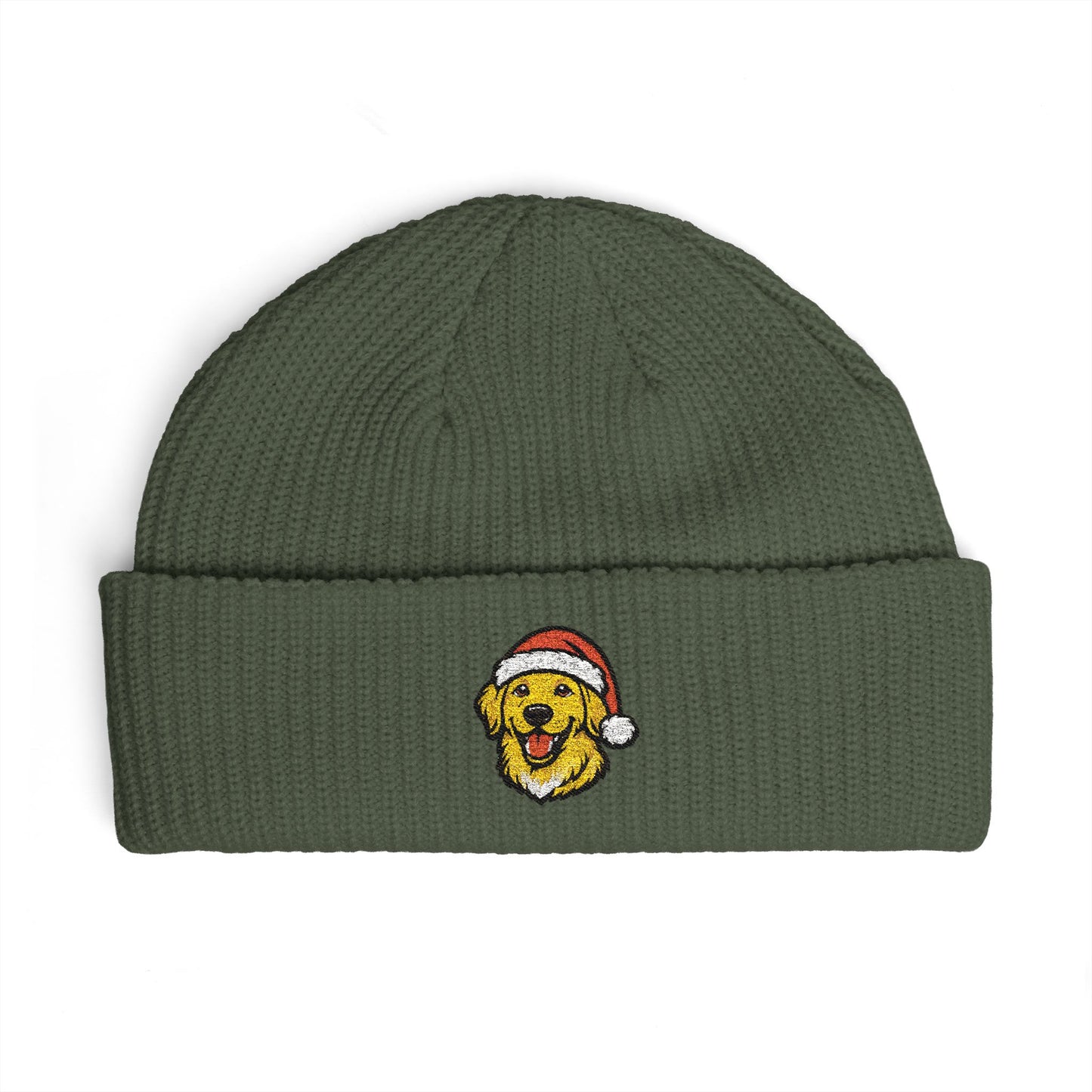 Cuffed Beanie — Embroidered Yellow Labrador Dog in Santa Hat Winter cap