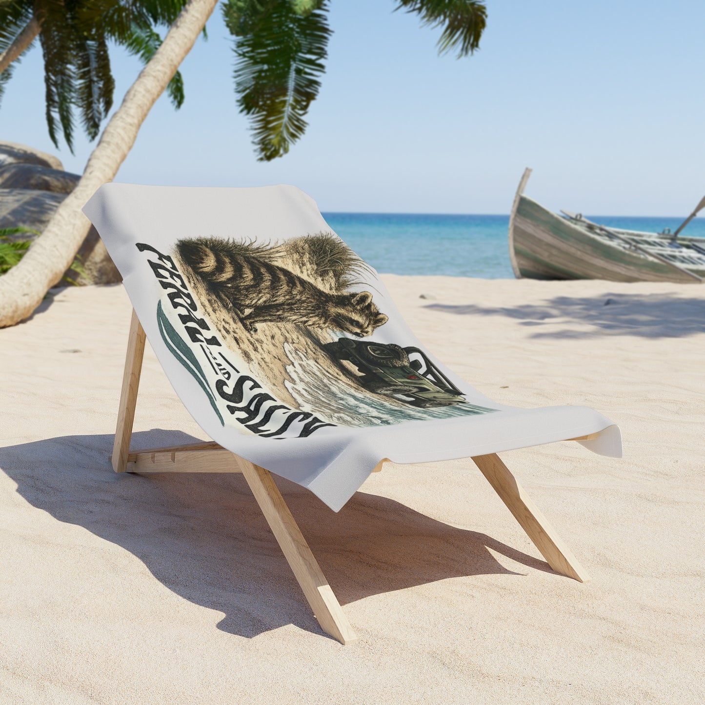 Feral and Salty Beach Towel — Raccoon &  Ocean Coastal Towel design
