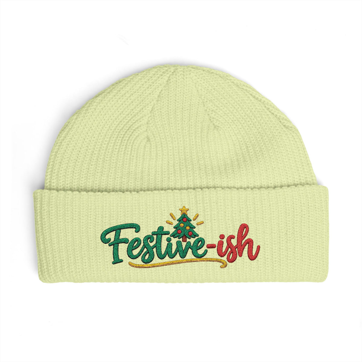 Festive-ish Cuff Beanie — Embroidered Holiday Knit Hat