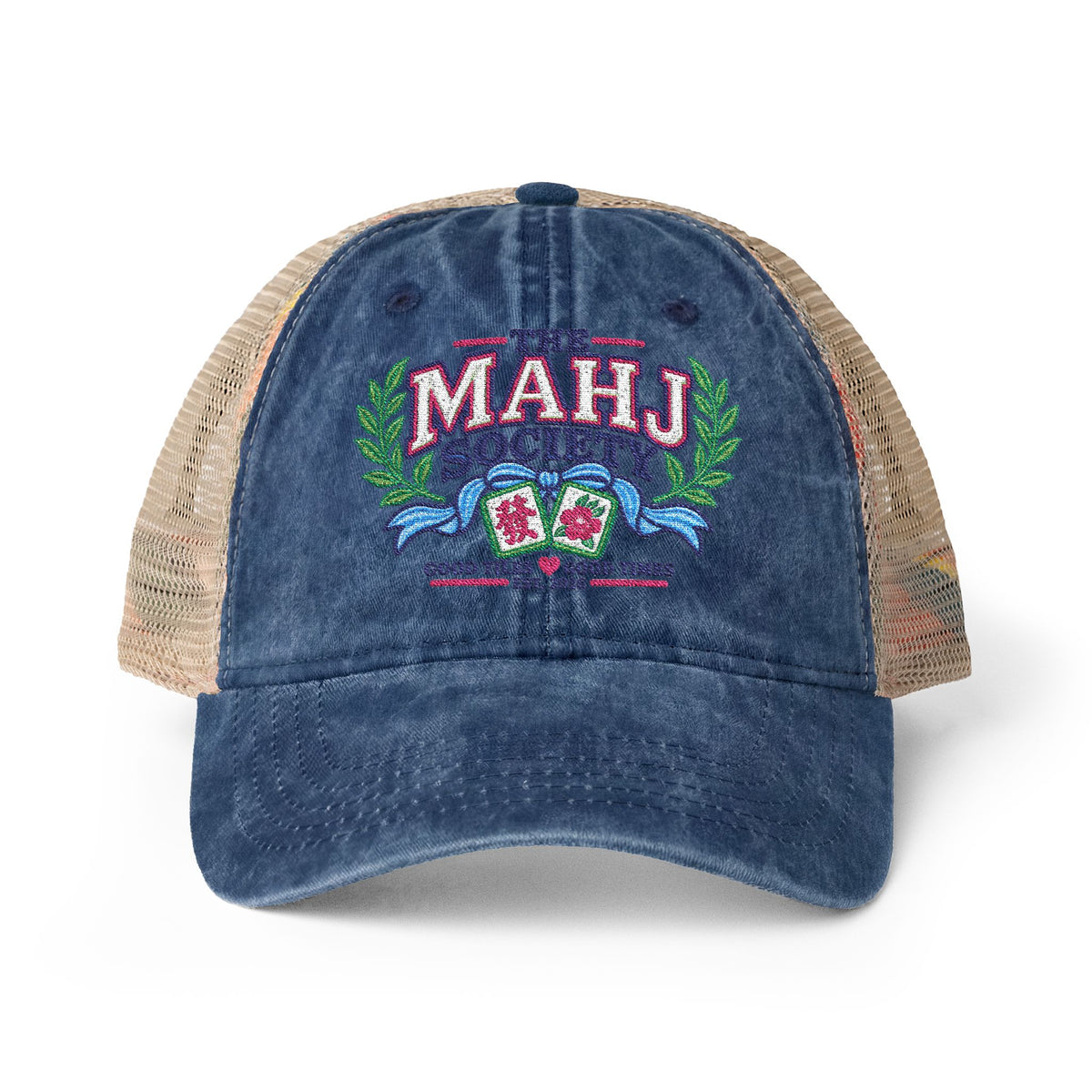 The MAHJ Society Embroidered Mah Jong Women's Washed Mesh-Back Cap
