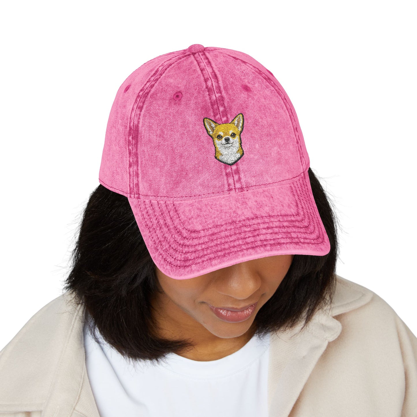 Embroidered Chihuahua Dog Face Cap | Vintage Washed Baseball Hat