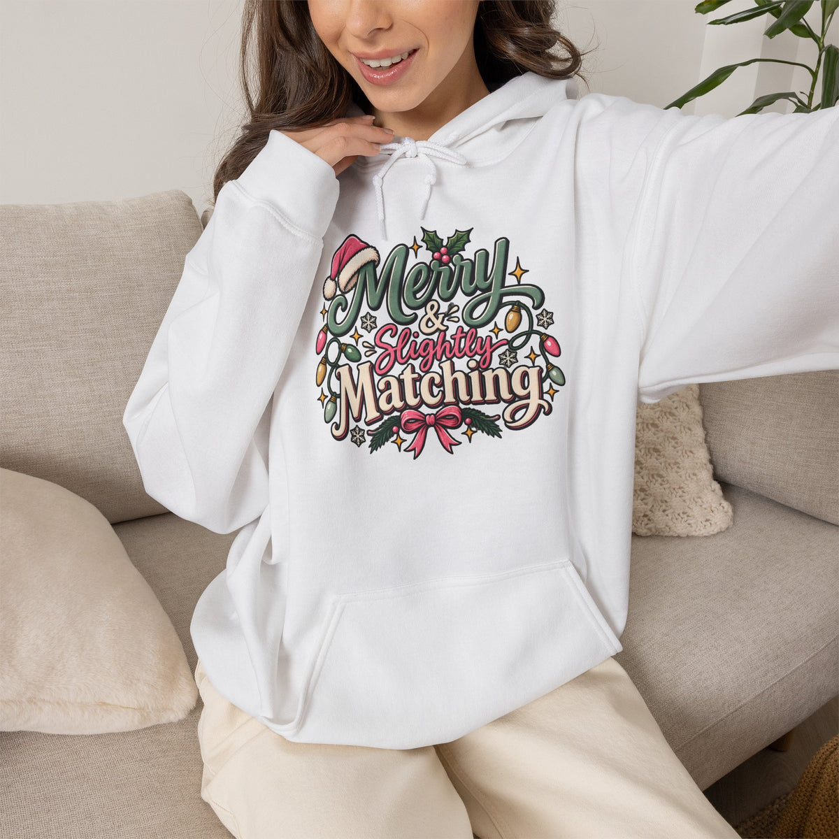 Christmas Matching Hoodie - "Merry & Slightly Matching" Holiday Family Sweatshirt