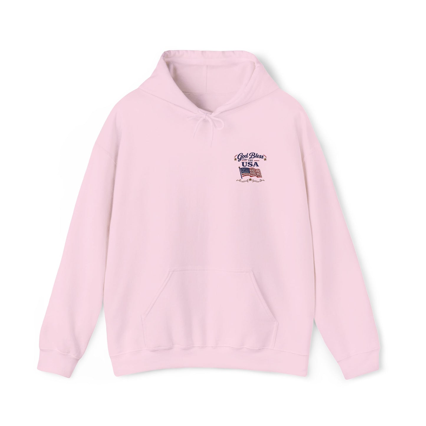 Patriotic Flag Chest Hoodie —God Bless the USA embroidered design