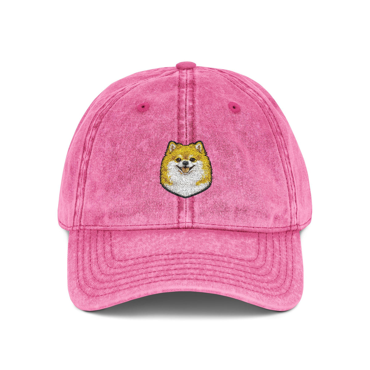 Pomeranian Embroidered Cap | Vintage Distressed Baseball Hat