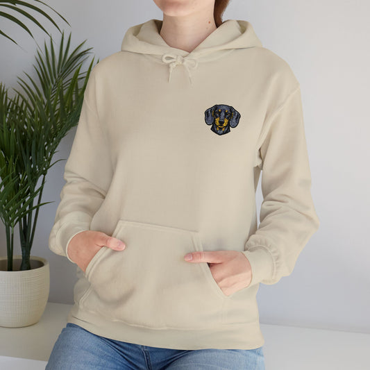 Dachshund embroidered design on hooded sweatshirt