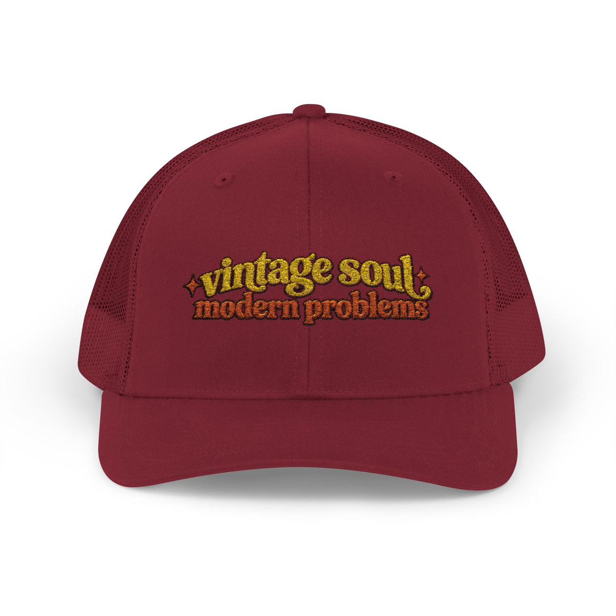 Vintage Soul modern problems Trucker Cap | Retro Script Embroidery