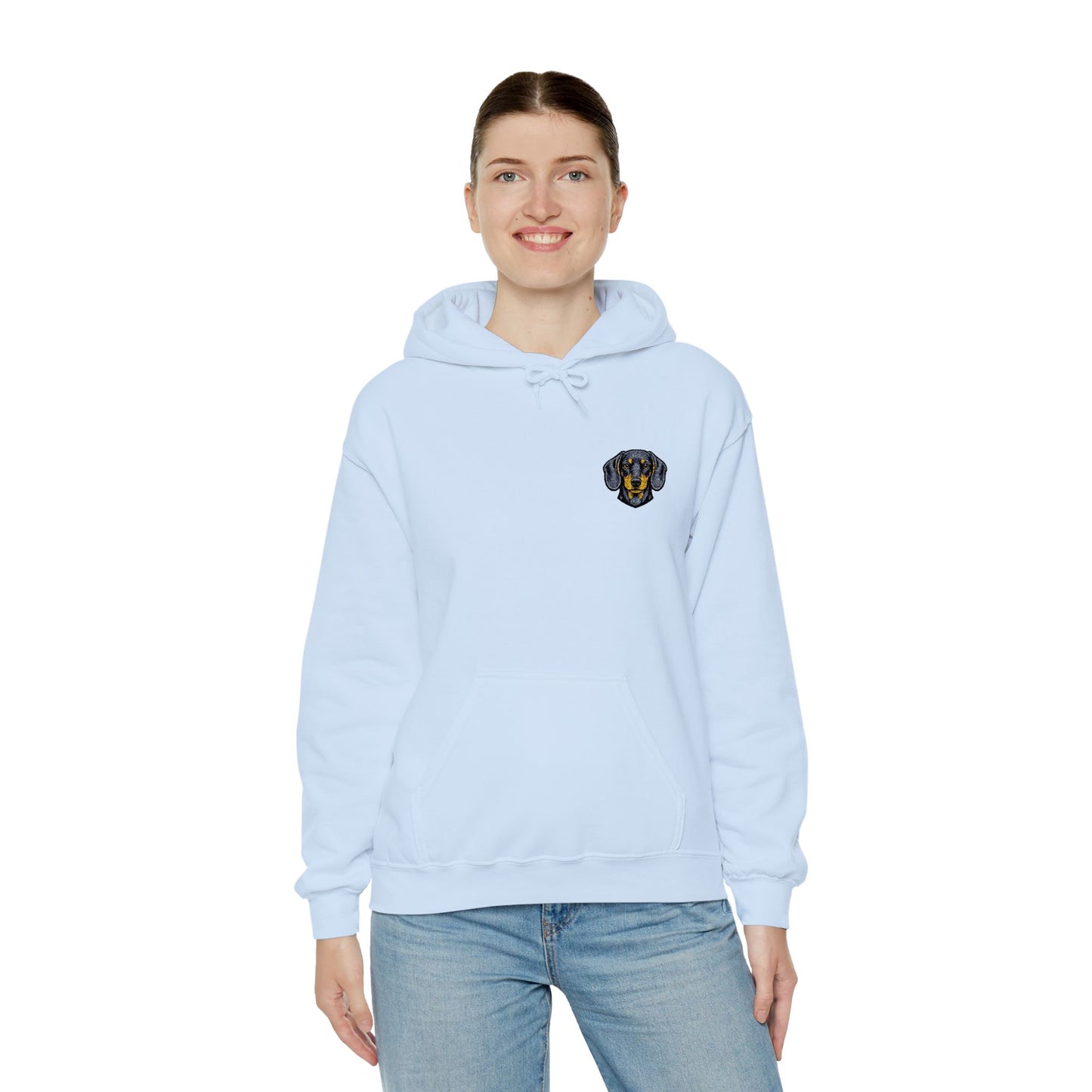 Dachshund embroidered design on hooded sweatshirt