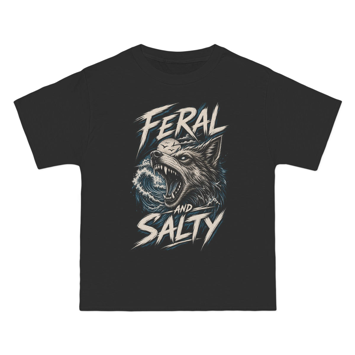 Feral and Salty Wolf Ocean T-Shirt — Graphic Animal Tee for Outdoor & Casual Wear