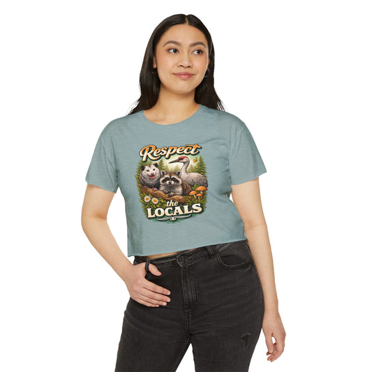 Respect the Locals Crop Top | Raccoon Opossum Sandhill Crane Nature Graphic Wildlife conservation
