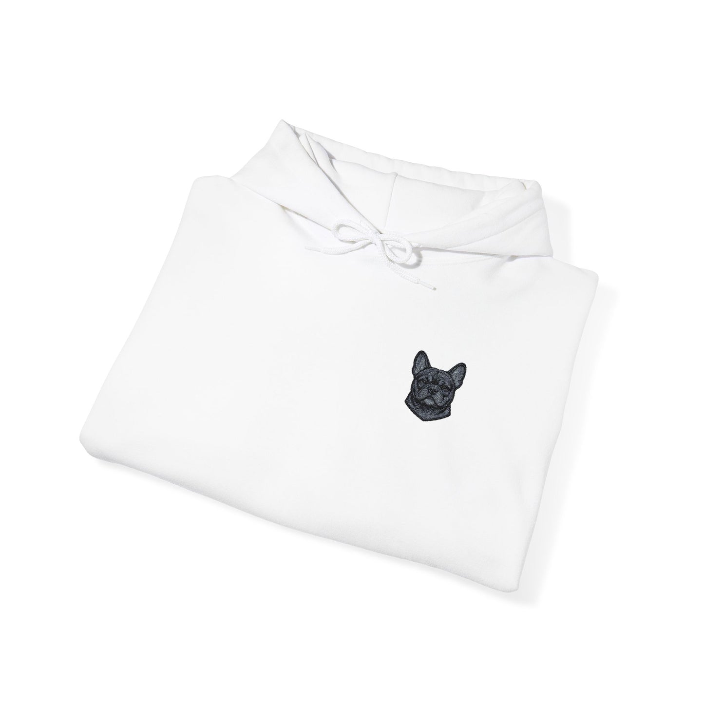 French Bulldog embroidered design on hooded sweatshirt