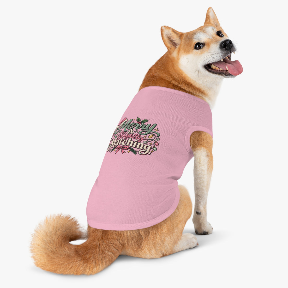 Merry & Slightly Matching Pet Tank Top — Holiday Dog Tee- Part of friends or family matching holiday tee set
