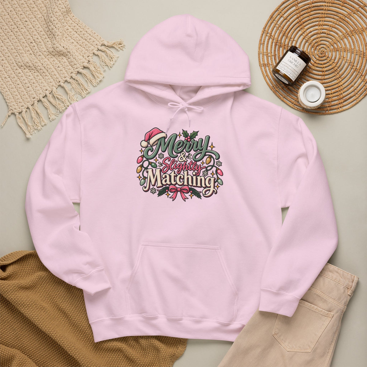 Christmas Matching Hoodie - "Merry & Slightly Matching" Holiday Family Sweatshirt