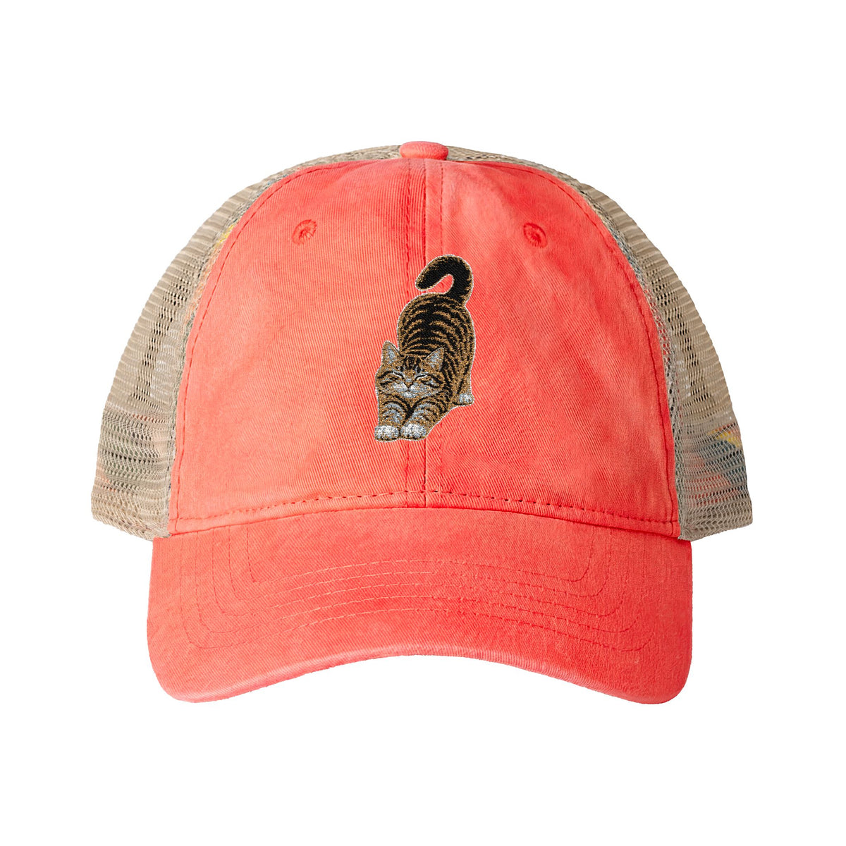 American Shorthair Embroidered Cat Women's Washed Mesh-Back Cap
