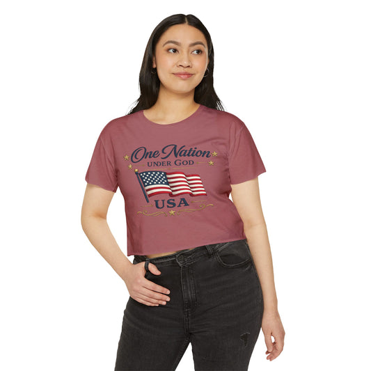 One Nation Under God USA Flag Crop Top | Patriotic American cropped Shirt